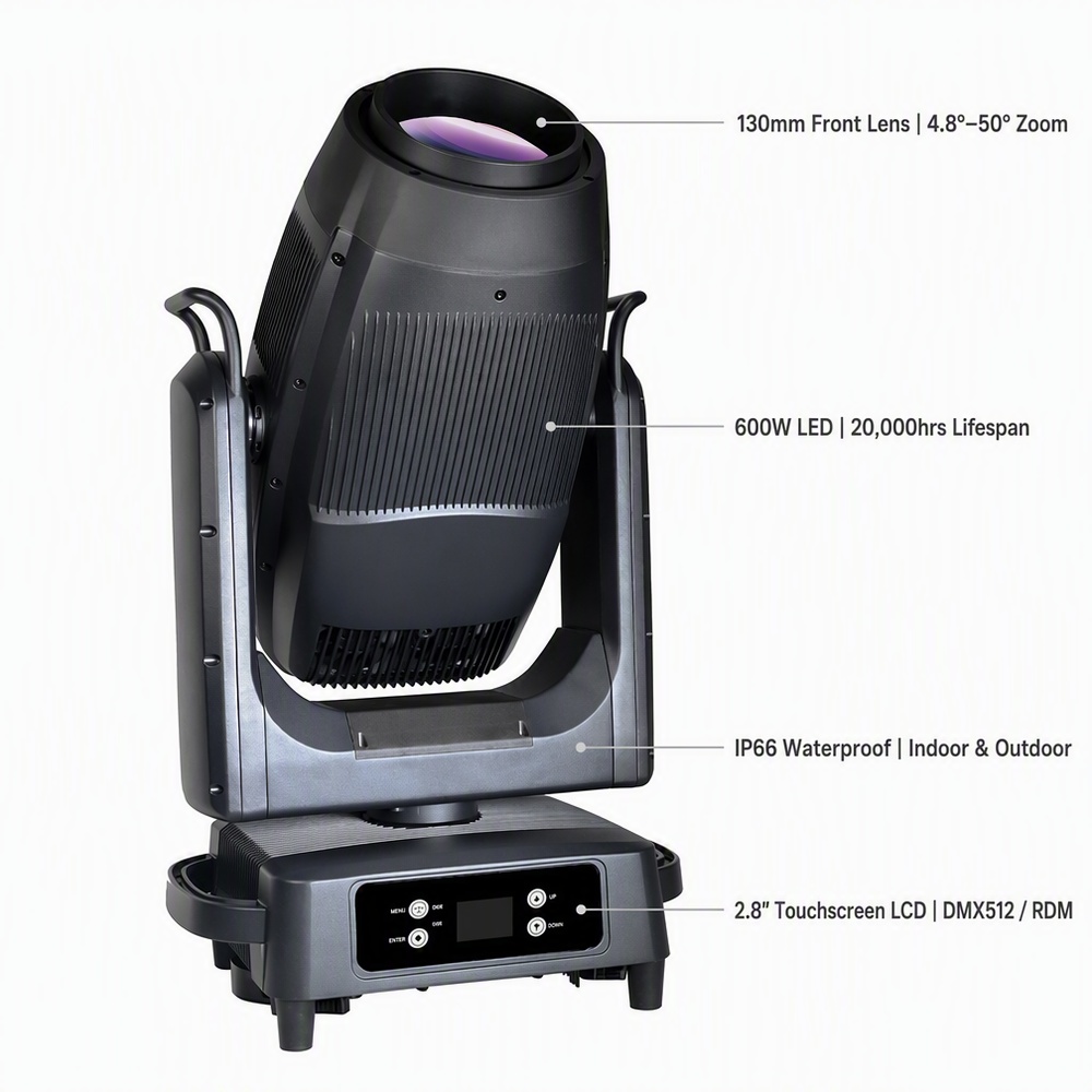 700W / 1000W IP66 Outdoor LED Framing Moving Head Light | 4.8°-50° Zoom | 4-Blade Framing