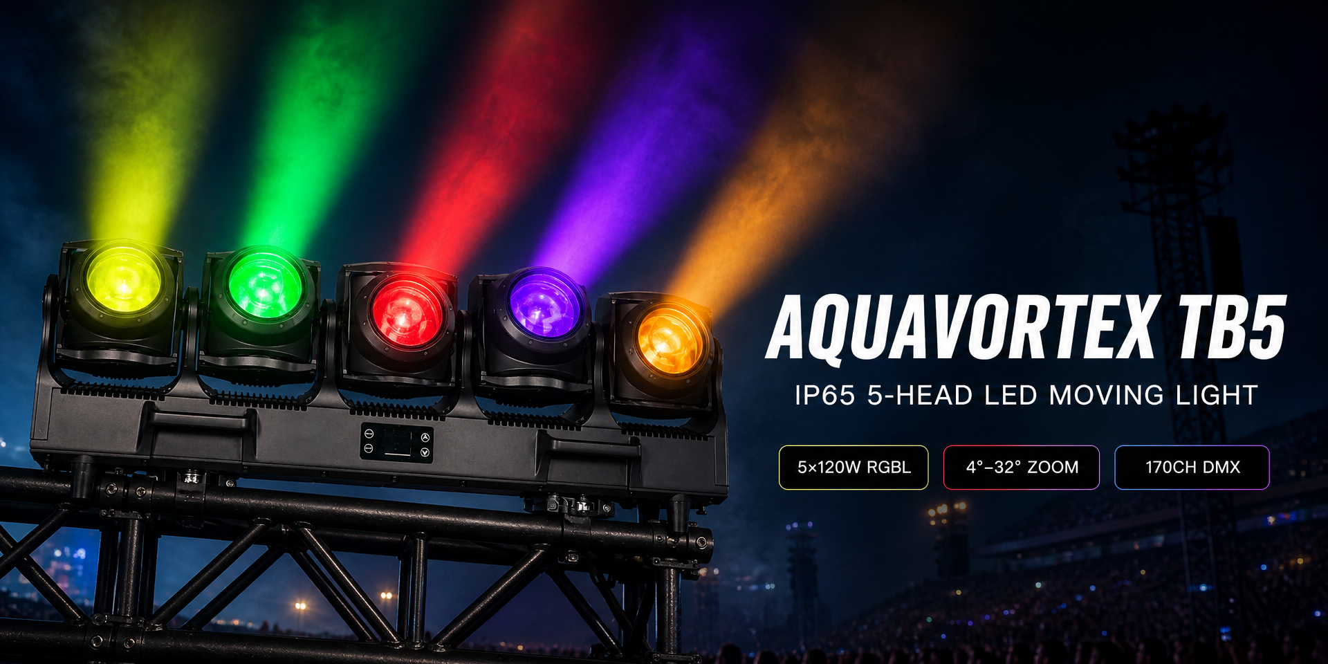 AquaVortex TB5 120W RGBL Pixel Moving Head Light