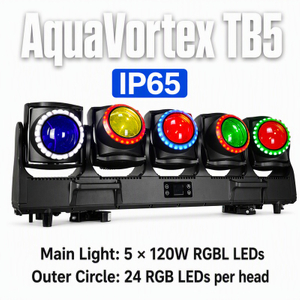 Wincode AquaVortex TB5 IP65 Multi-Head LED Moving Light | 5×120W RGBL | Alternative to ACME TORNADO